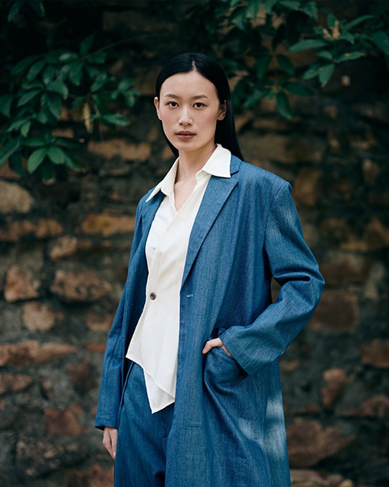 斜襟互搭長袖天絲白襯衫 恤衫 - 女襯衫 - 其他人造纖維 白色