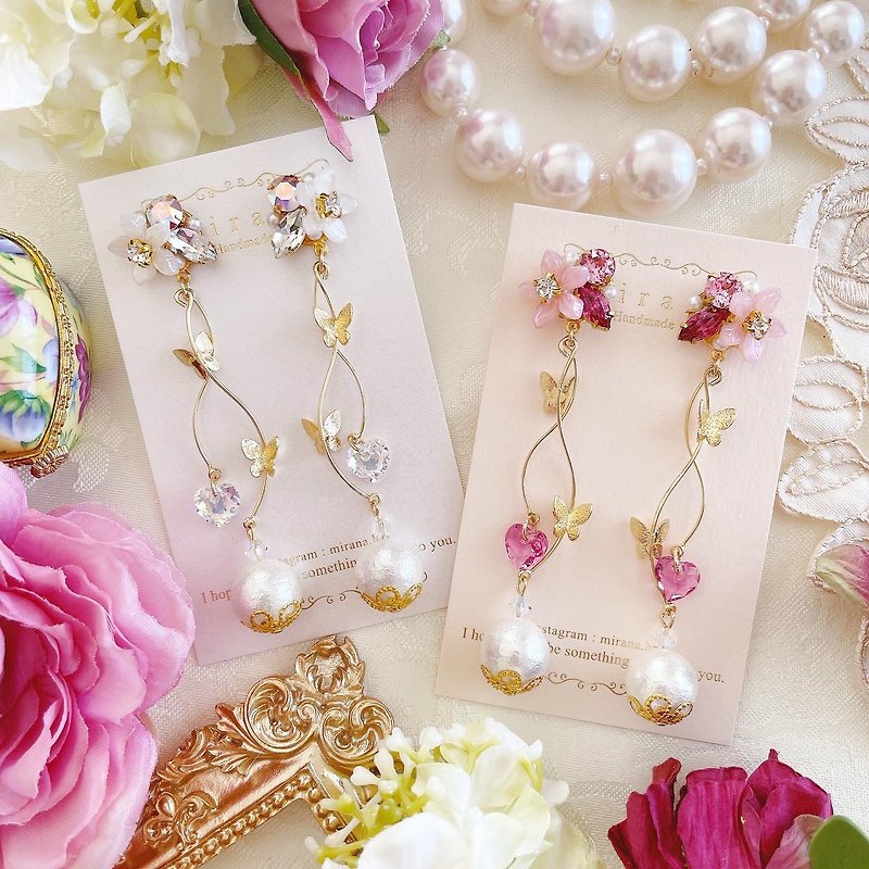 Adult cute butterflies and pearl earrings【Made in japan】【Handmade earring】