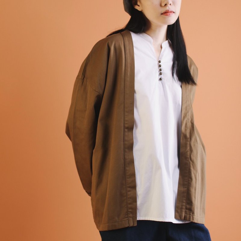 OMAKE.jp 後領刺繡和式外套FeteJacket 褐 - 女裝外套/大衣 - 棉．麻 咖啡色