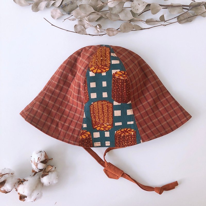 Shimamoriya/Bucket Hat/Double-sided Hat/Carilu - หมวก - ผ้าฝ้าย/ผ้าลินิน สีแดง