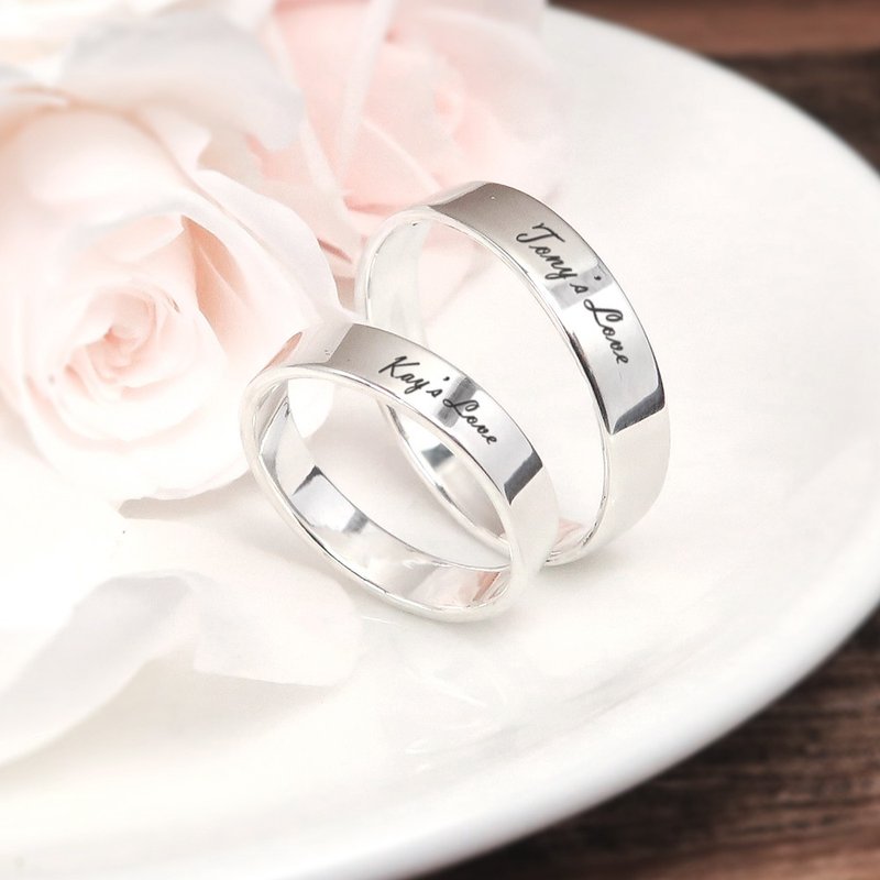 Engraved customized classic Silver ring set [medium version + wide version] 925 sterling silver ring couple ring set - แหวนคู่ - เงินแท้ สีเงิน