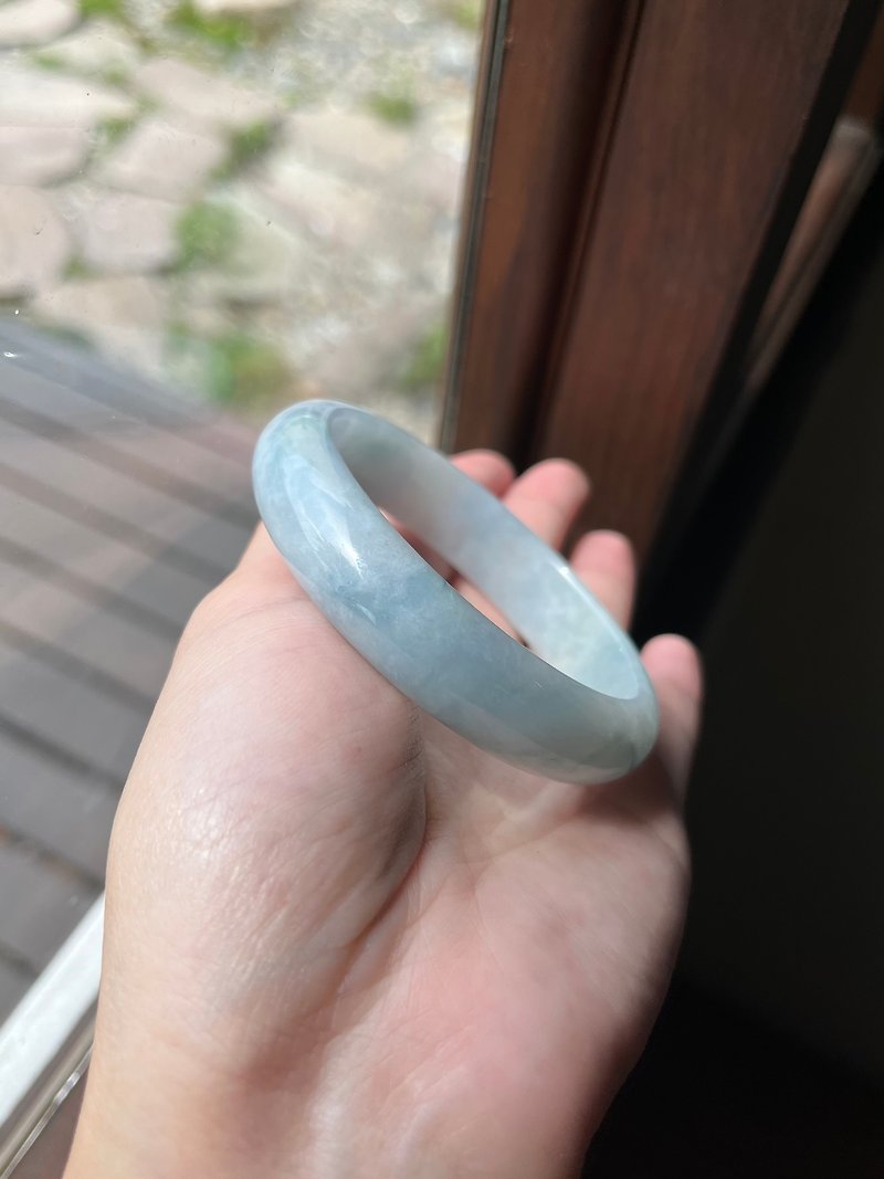 丨Hazy丨Glutinous blue jadeite bracelet ring mouth 57.4 Burmese jade A goods - สร้อยข้อมือ - หยก สีน้ำเงิน