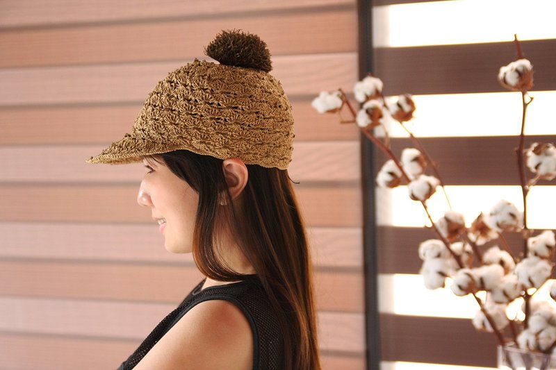 Unni時尚棒球帽-編織帽 帽子 登山帽 棒球帽 草帽 防曬 straw hat - 帽子 - 植物．花 卡其色