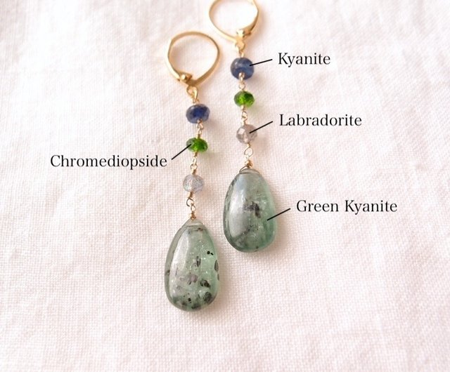 GP】Green Kyanite Long Earrings グリーンカイヤナイト ロング