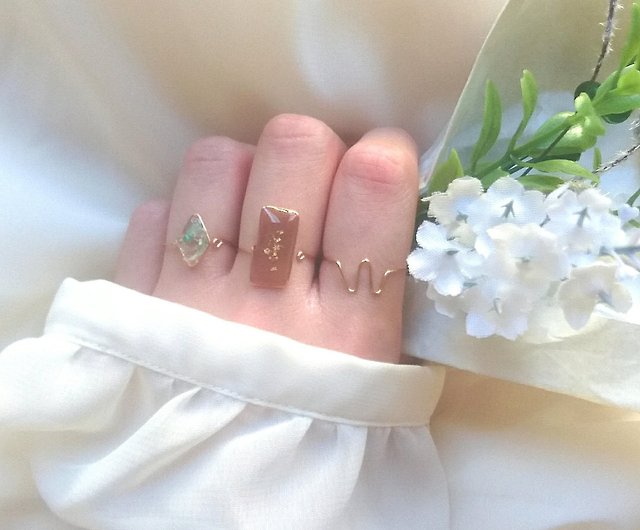 3-piece set Natural stone simple wire ring set NO.01 (Green Aventurine, one  size fits all)