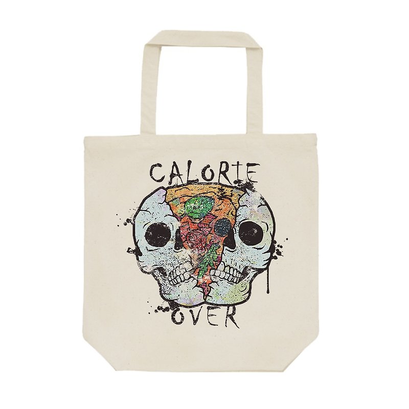 tote bag / Skull Pizza - Handbags & Totes - Cotton & Hemp Khaki