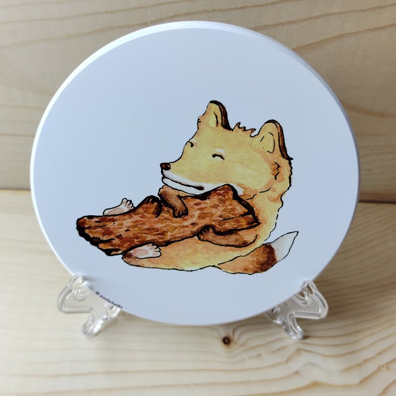 Coaster/absorbent coaster/ceramic absorbent coaster hug fox tree - ที่รองแก้ว - วัสดุอื่นๆ หลากหลายสี