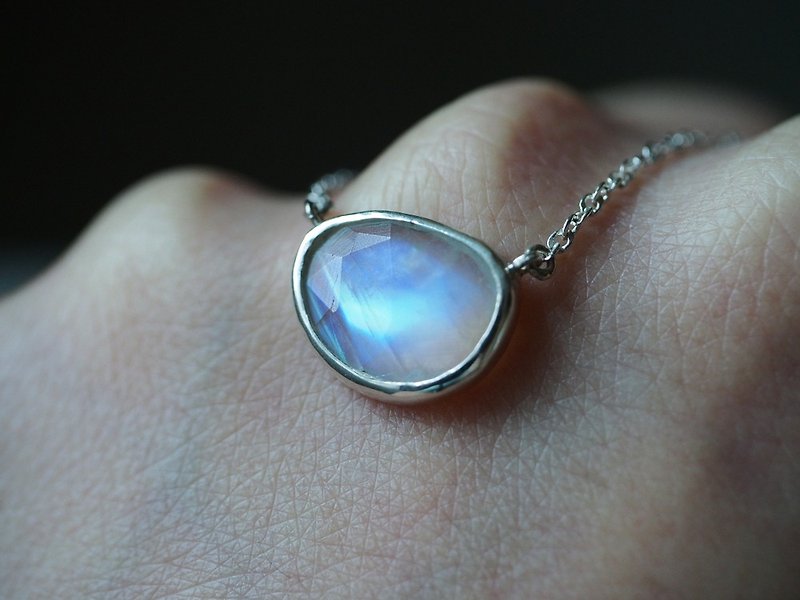 Natural rainbow moonstone blue halo moonstone sterling silver necklace one of a kind unique - Necklaces - Gemstone Multicolor