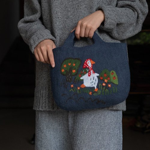 Keren Wool Felt Cute Duck Duck Hand Bucket Bag Female Bag Wrist