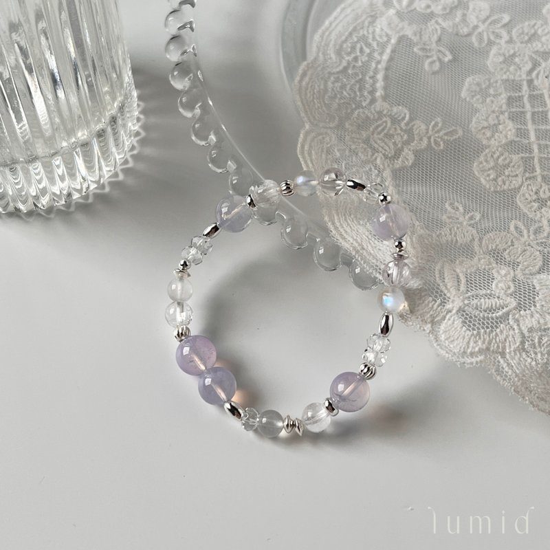 Amethyst, Kunzite, Moonstone White Crystal/Natural Crystal Sterling Silver Bracelet Customized Gift - สร้อยข้อมือ - คริสตัล สีม่วง