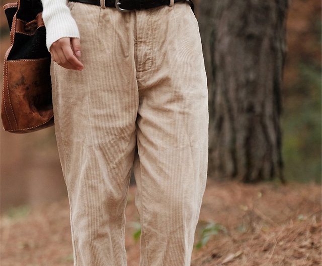Khaki brown 3 colors 100% cotton corduroy wide pants natural plant