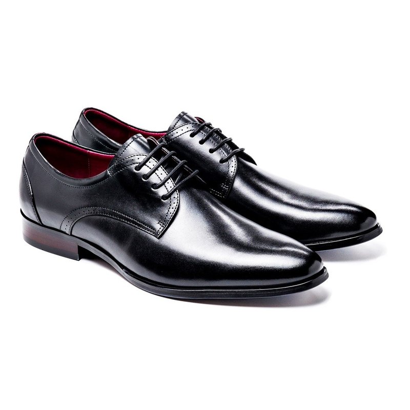 Handmade plain men's leather shoes black - รองเท้าหนังผู้ชาย - หนังแท้ 