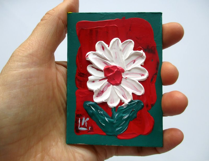 Original ACEO Abstract Flower Painting Floral Miniature Collectible Artwork - ตกแต่งผนัง - วัสดุอื่นๆ หลากหลายสี