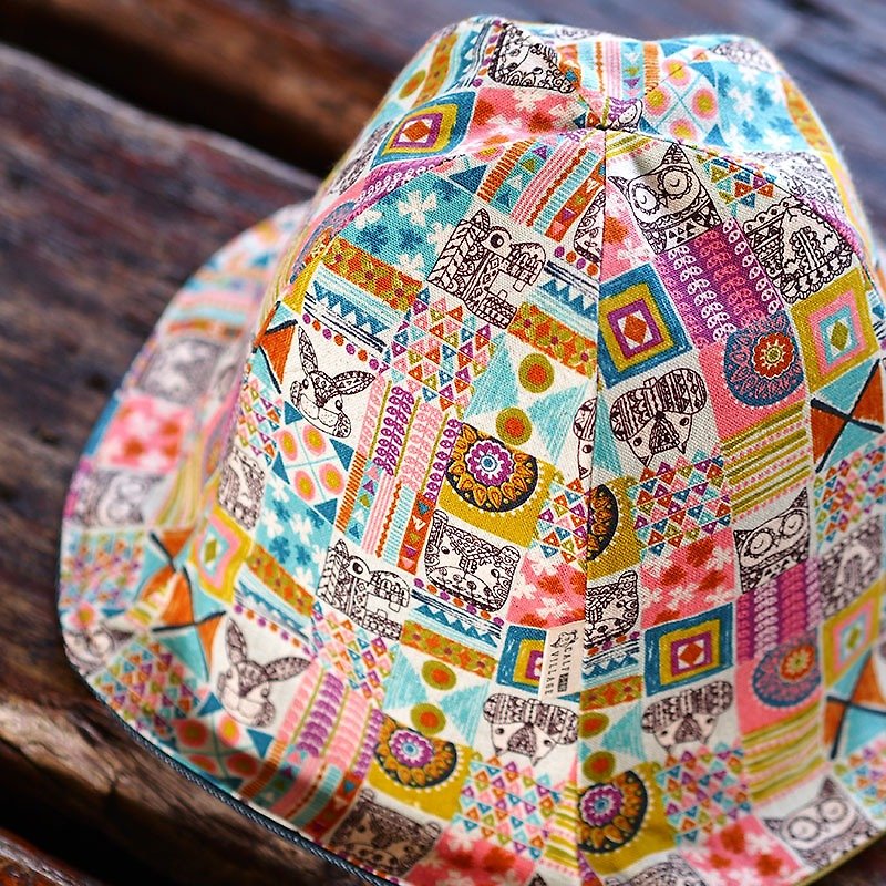 カーフカーフ村村の男性と女性の帽子キャップバイザー両面ハンド国家風インドの動物のトーテム} {[H-99] - 帽子 - その他の素材 多色