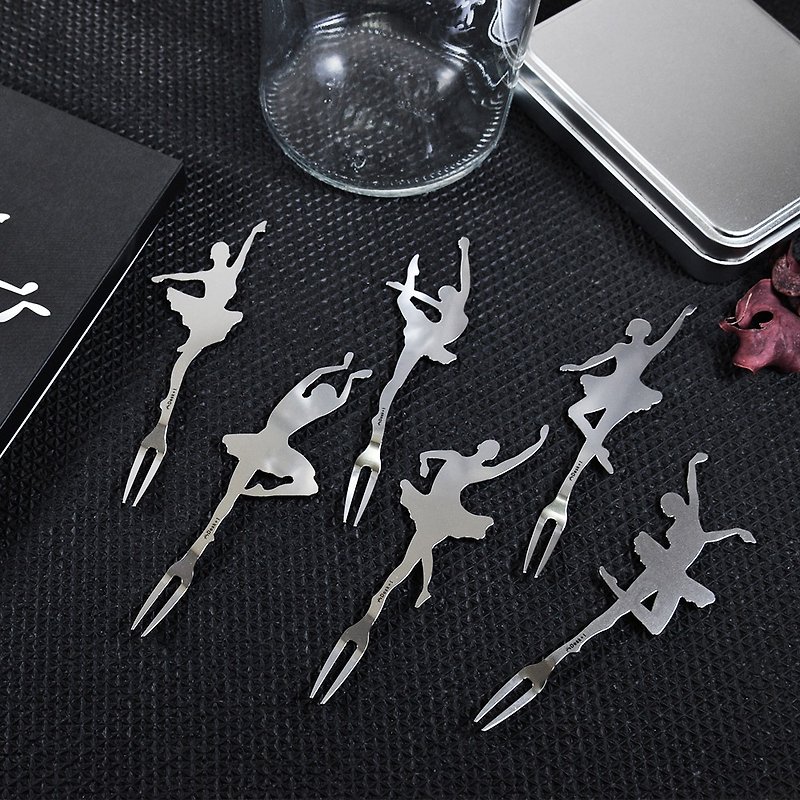 【Desk + 1】 Chief ballet fruit fork - hardcover version (six into the group) - ช้อนส้อม - โลหะ สีเงิน