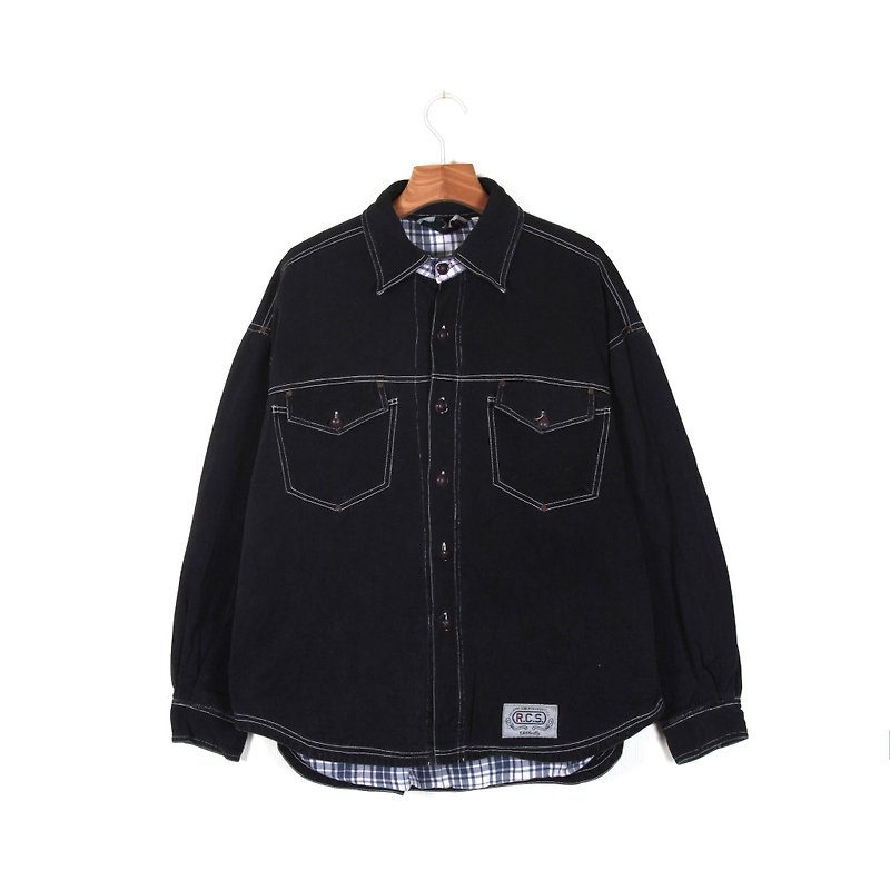 Ancient】 【egg plant industrial wind Loose thick material vintage shirt - Women's Shirts - Polyester Black