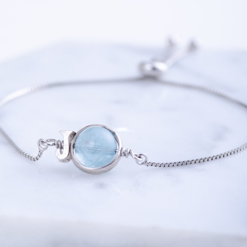 Aquamarine, 925 Sterling Silver Natural Gemstone March Birthstone Bracelet