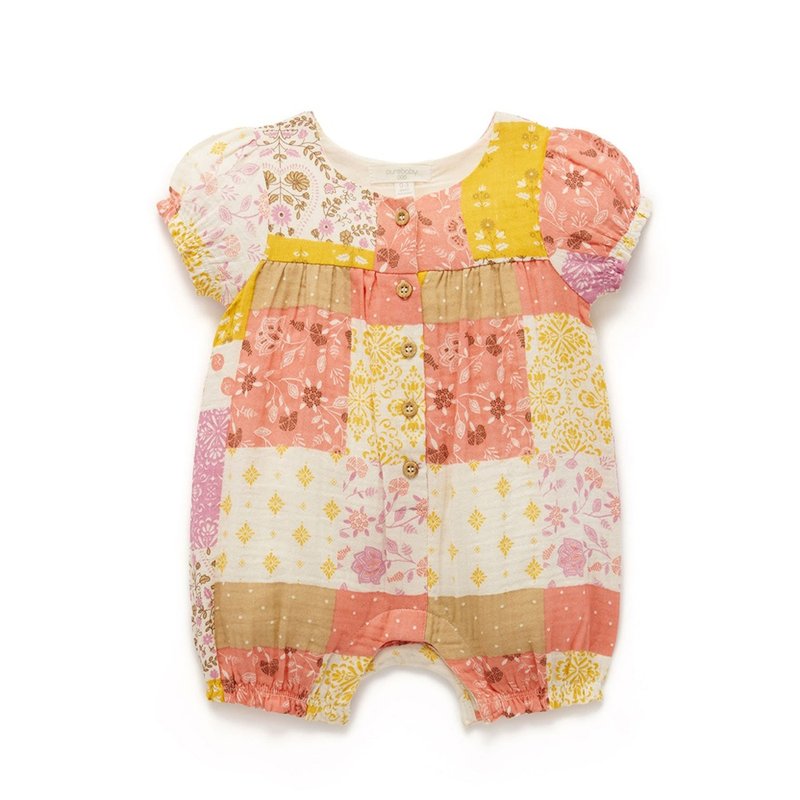 Australian Purebaby organic cotton baby short-sleeved jumpsuit/newborn onesies patchwork print - ชุดทั้งตัว - ผ้าฝ้าย/ผ้าลินิน 