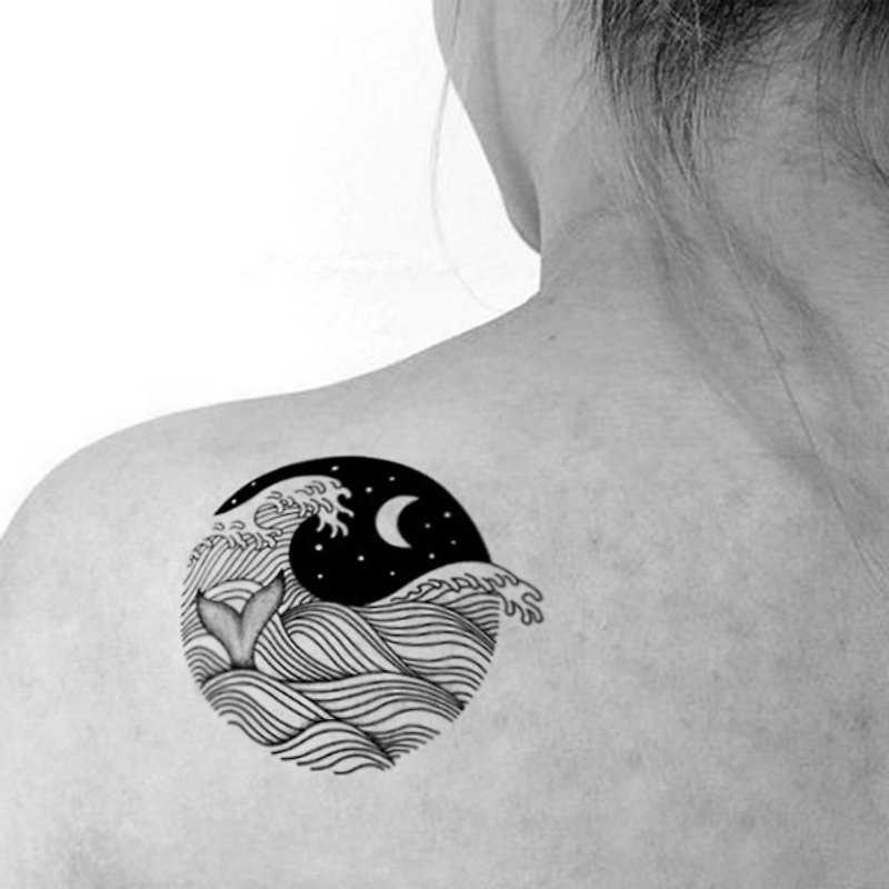 TU tattoo stickers - Ukiyo-e painted waves / tattoo / waterproof tattoo / original / - Temporary Tattoos - Paper Black