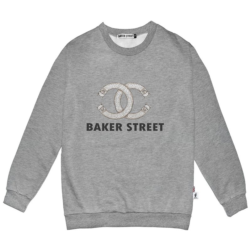 英國潮流品牌【Baker Street 貝克街】中性款．純棉．厚衛衣．雙C羊駝A款．Bending Alpaca Printed Sweater - 女上衣/長袖上衣 - 棉．麻 白色