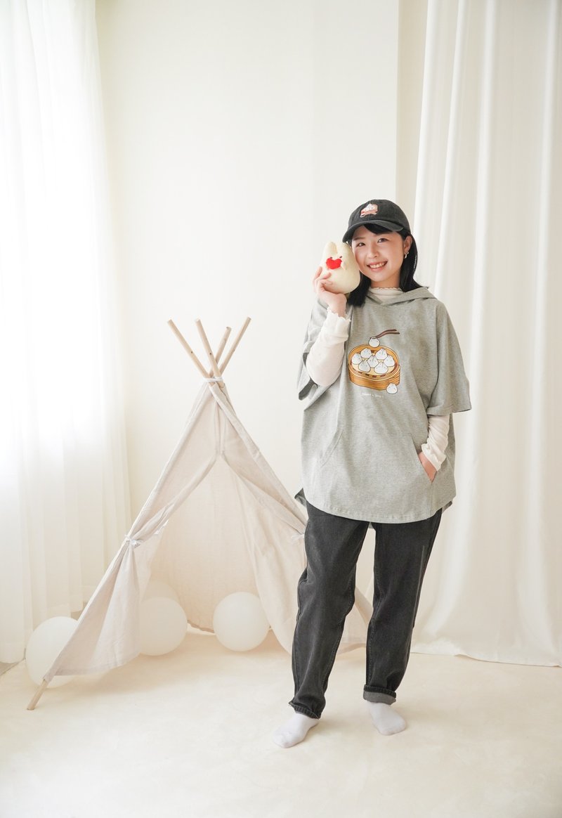 Mochi Rabbit Xiao Long Bao-Thin Cape Hoody (Grey) - เสื้อแจ็คเก็ต - ผ้าฝ้าย/ผ้าลินิน สีเทา