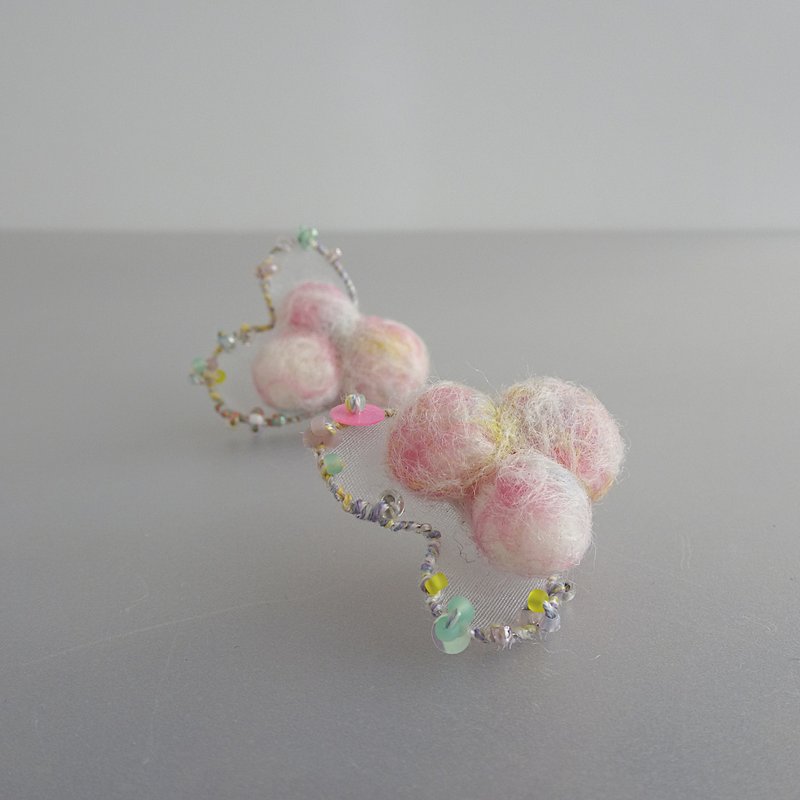 pierced earrings   wool and organdy earrings - Earrings & Clip-ons - Thread Pink