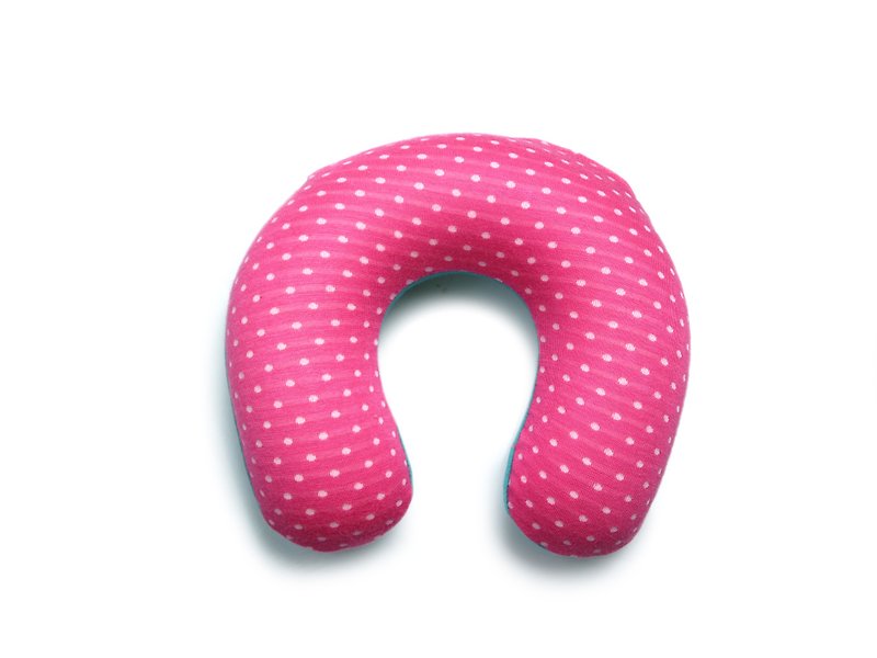 波點迷你充氣頸枕 - 小孩專用 - 粉紅色 - 枕頭/咕𠱸 - 棉．麻 粉紅色