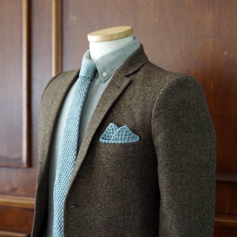 Grey Knitted Tie Wool with pocket square (no Crafted box) - 領呔/呔夾 - 其他材質 灰色