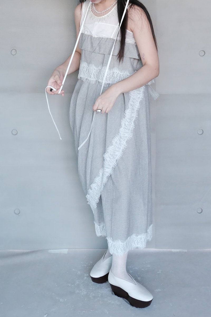 Asymmetrical apron skirt with lace trims - Skirts - Cotton & Hemp 