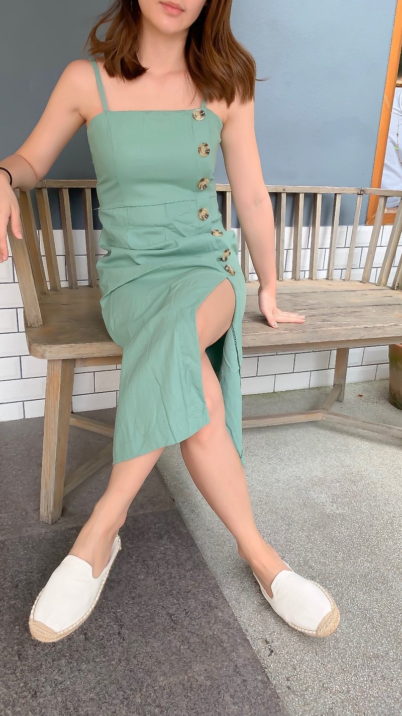 MILLU / Mint - 洋裝/連身裙 - 亞麻 綠色