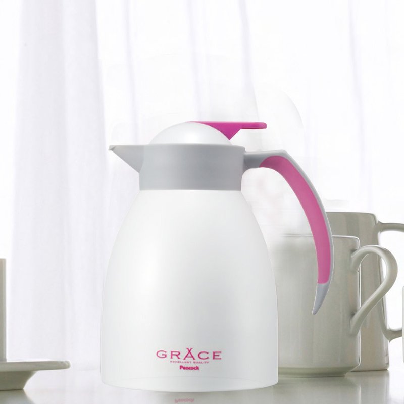 【Peacock】1.1L GRACE Vacuum Insulation Table Stainless Steel Insulation Pot-White - Vacuum Flasks - Stainless Steel White