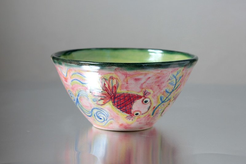 Goldfish picture bowl (pink) - Bowls - Pottery Pink
