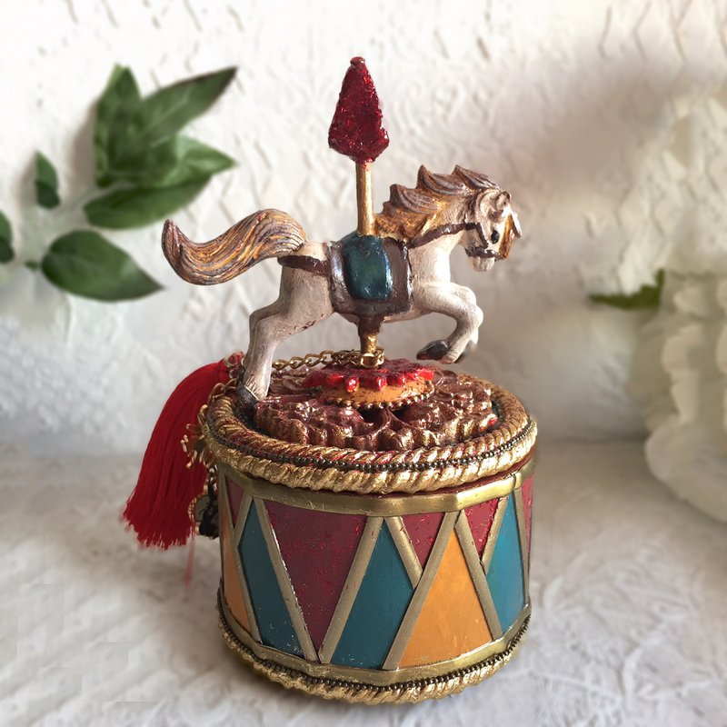 Blue jewelry box Carousel,Treasure box,Bright jewelry storage,Christmas Caskets - 居家收納/收納盒/儲物盒 - 木頭 藍色