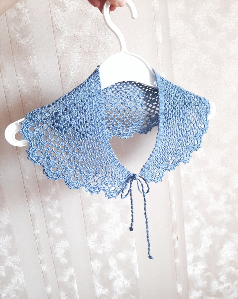 Detachable lace collar handmade Necklace blue cotton collar - Collar Necklaces - Cotton & Hemp Blue