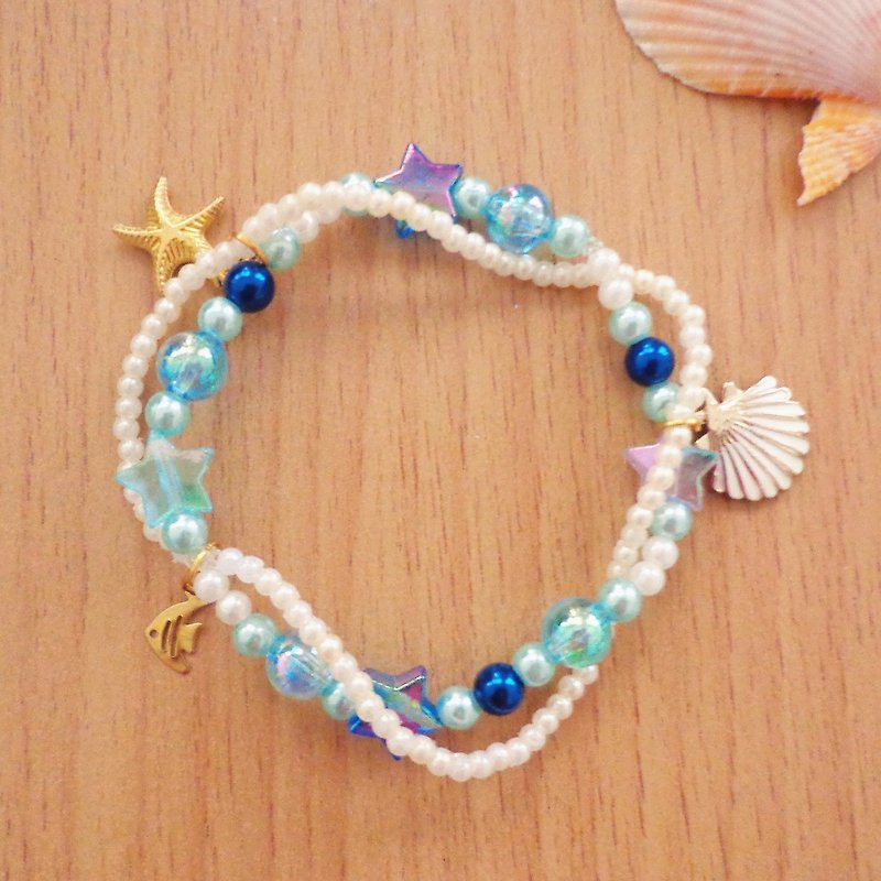 Beauty Deep Blue For Ocean Bracelet in 2 Threads Fresh Breeze on a Beach - Bracelets - Other Materials Blue