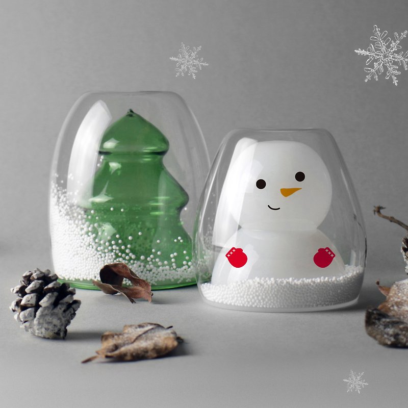 限定版グラスクリスマスコンビネーション（木+雪だるま+ガラスストローグループ） - マグカップ - ガラス グリーン
