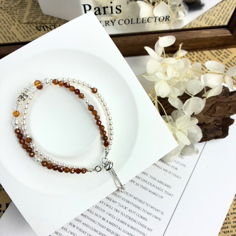 オリジナルデザイン 琥珀に酔いしれる 天然クリスタルブレスレット マンダリンガーネット スワロフスキークリスタル - ブレスレット - クリスタル オレンジ