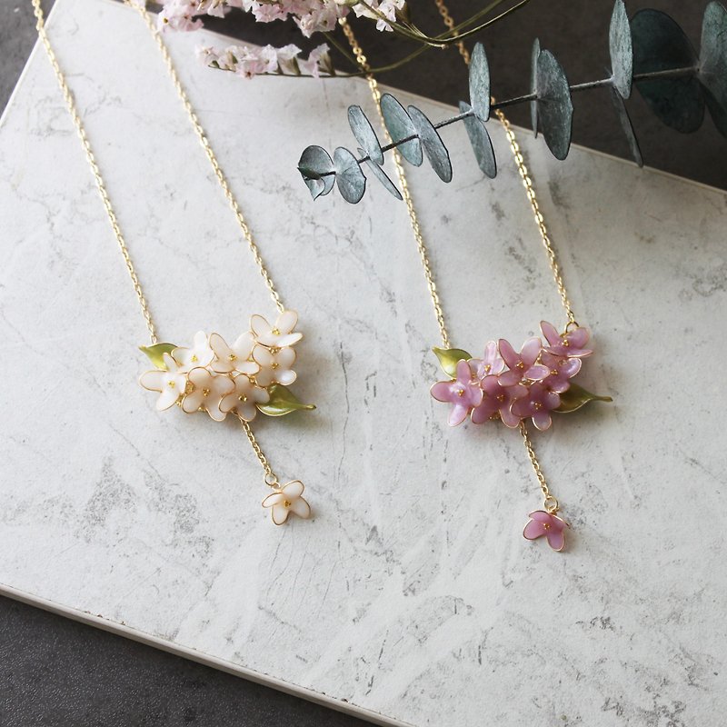 [Summer Lilac Necklace] 14KGF White Pink Purple Temperament Necklace Necklace - สร้อยคอ - เรซิน 