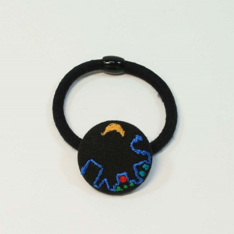 刺繡 髮束08-夜景 - 髮夾/髮圈 - 棉．麻 黑色
