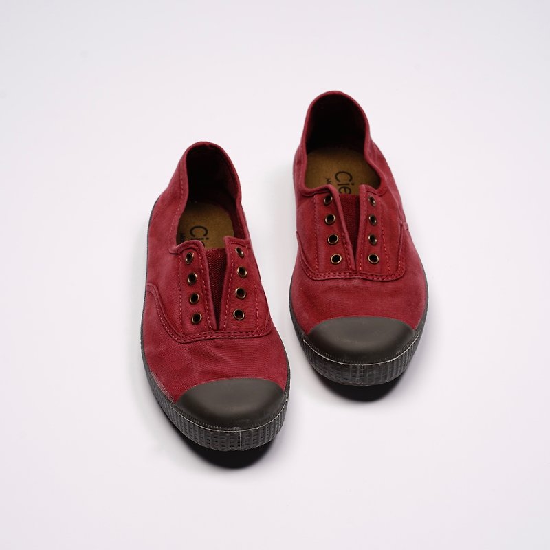 西班牙帆布鞋 CIENTA U70777 82 酒紅色 黑底 洗舊布料 大人 - 女款休閒鞋 - 棉．麻 紅色