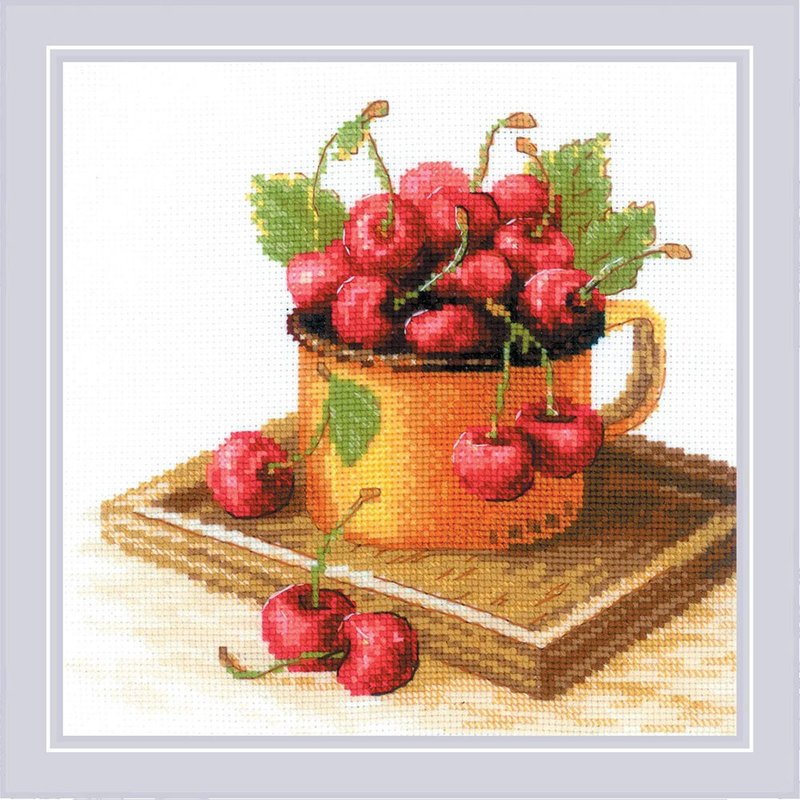 2169 - RIOLIS Cross Stitch Material Pack - A Cup of Cherry - Knitting, Embroidery, Felted Wool & Sewing - Other Materials 