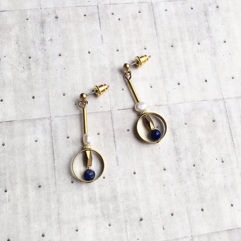 Wannabe brass natural stone earrings original Wenqing temperament ear clip ear clip - ต่างหู - ทองแดงทองเหลือง หลากหลายสี