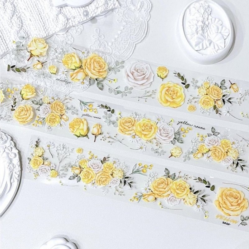 Yellow Roses Transparent PET Masking Tape - 紙膠帶/和紙/PET - 其他材質 