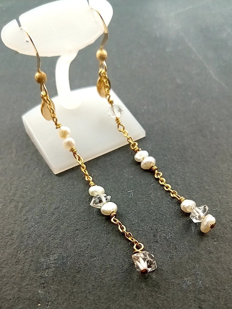 Freeshipping Herkimer Diamond  Freshwater Pearl earrings - Earrings & Clip-ons - Plastic Gold