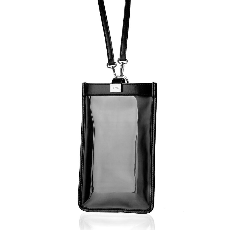 【LIEVO】TOUCH - Leather Backpack Cell Phone Passport Bag_Black - กระเป๋าแมสเซนเจอร์ - หนังแท้ สีดำ