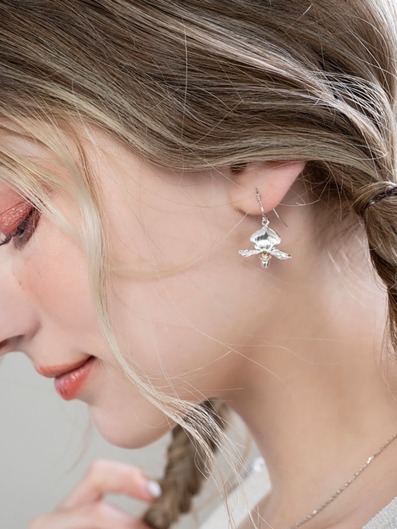 925 Sterling Silver Phalaenopsis Orchid Earrings SLOe05 - ต่างหู - เงินแท้ 