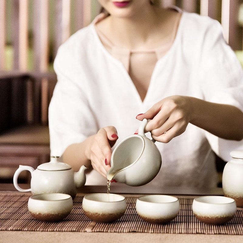 乾唐軒陶器活瓷 / 多福圓滿茶具組 / 陶 / 一壺+六杯 / 不含茶海 - 茶壺/茶杯/茶具 - 陶 卡其色