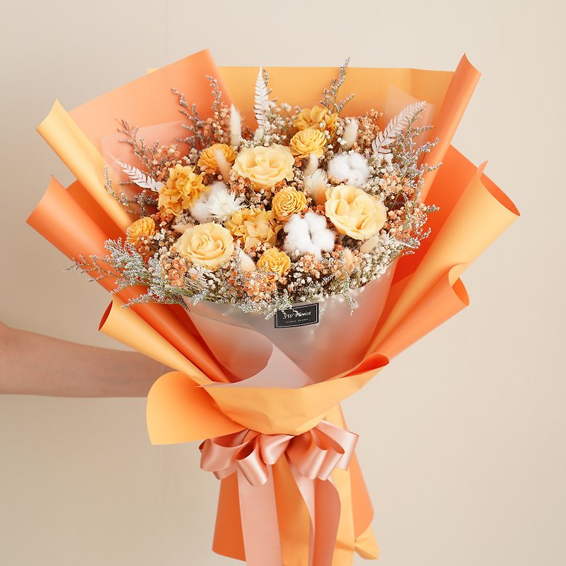 經典浪漫蜜瓜橙-乾燥花束/永生花束-情人節禮物-求婚花束 - 乾燥花/永生花 - 植物．花 橘色