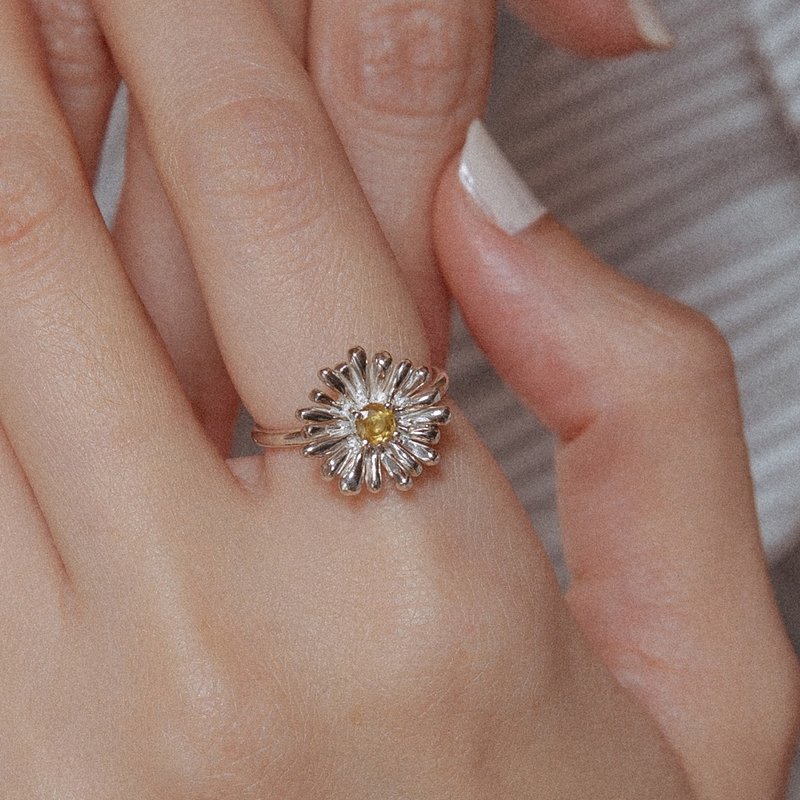 Daisy Ring Daisy Flower Sterling Silver Ring Yellow Sapphire Birthday Christmas Gift Recommendation - General Rings - Sterling Silver Silver