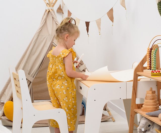 幼児用テーブルと椅子セット、収納付き木製テーブル、子供部屋用家具
